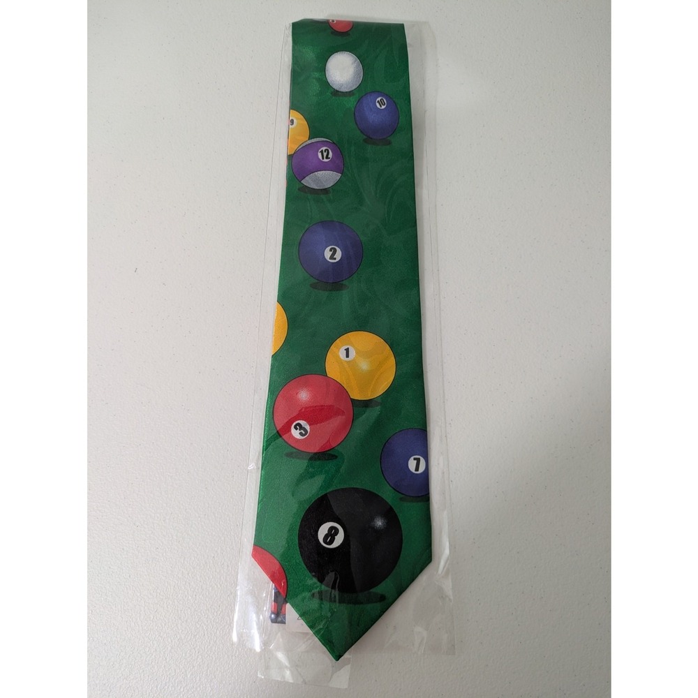 Steven Harris 8 Ball Billiard‎ Pool Neck Tie Green Hand Made New In Plastic
